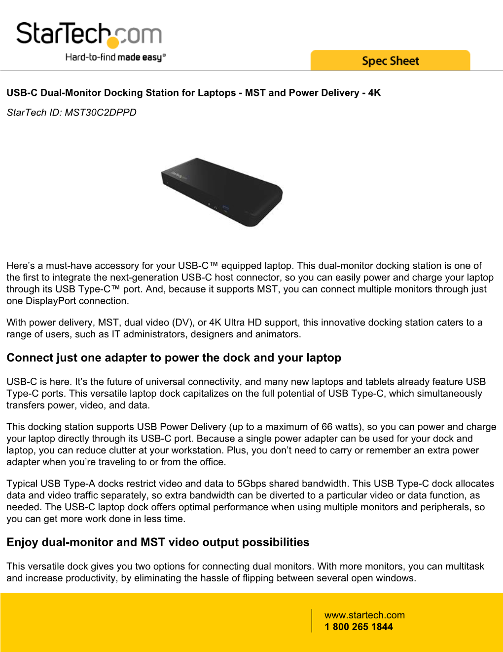 USB-C Dual-Monitor Docking Station for Laptops - MST and Power Delivery - 4K Startech ID: MST30C2DPPD