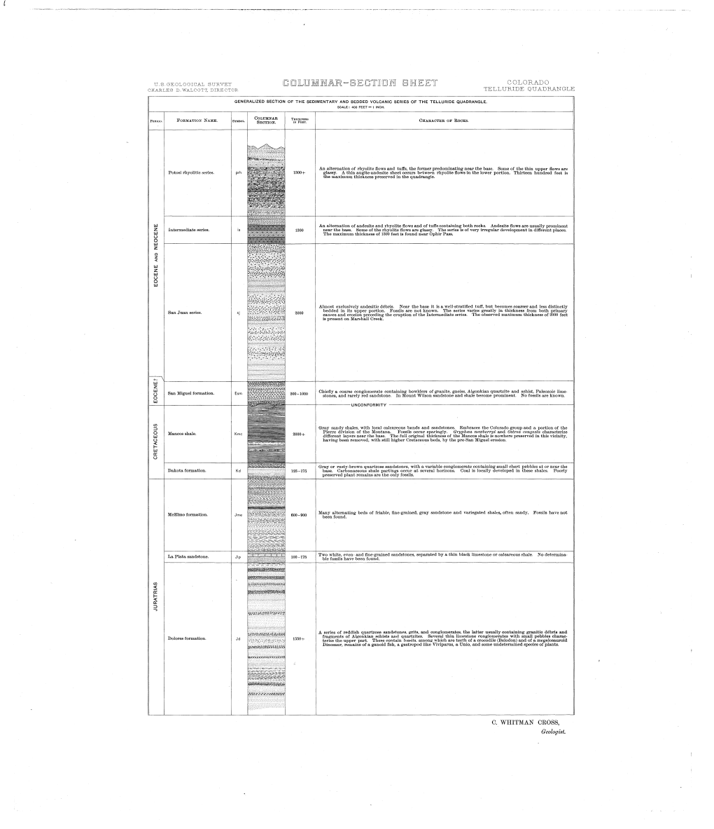 Olummam Colorado Charles D.Walcott, Director Telluride Quadrangle