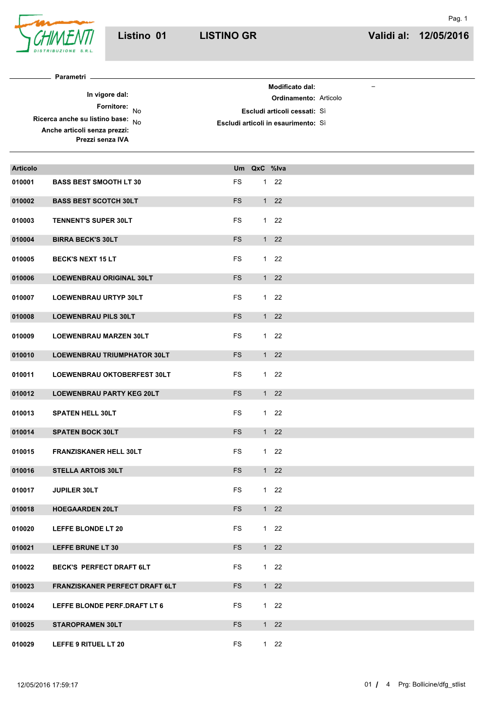 01 12/05/2016 LISTINO GR Listino Validi