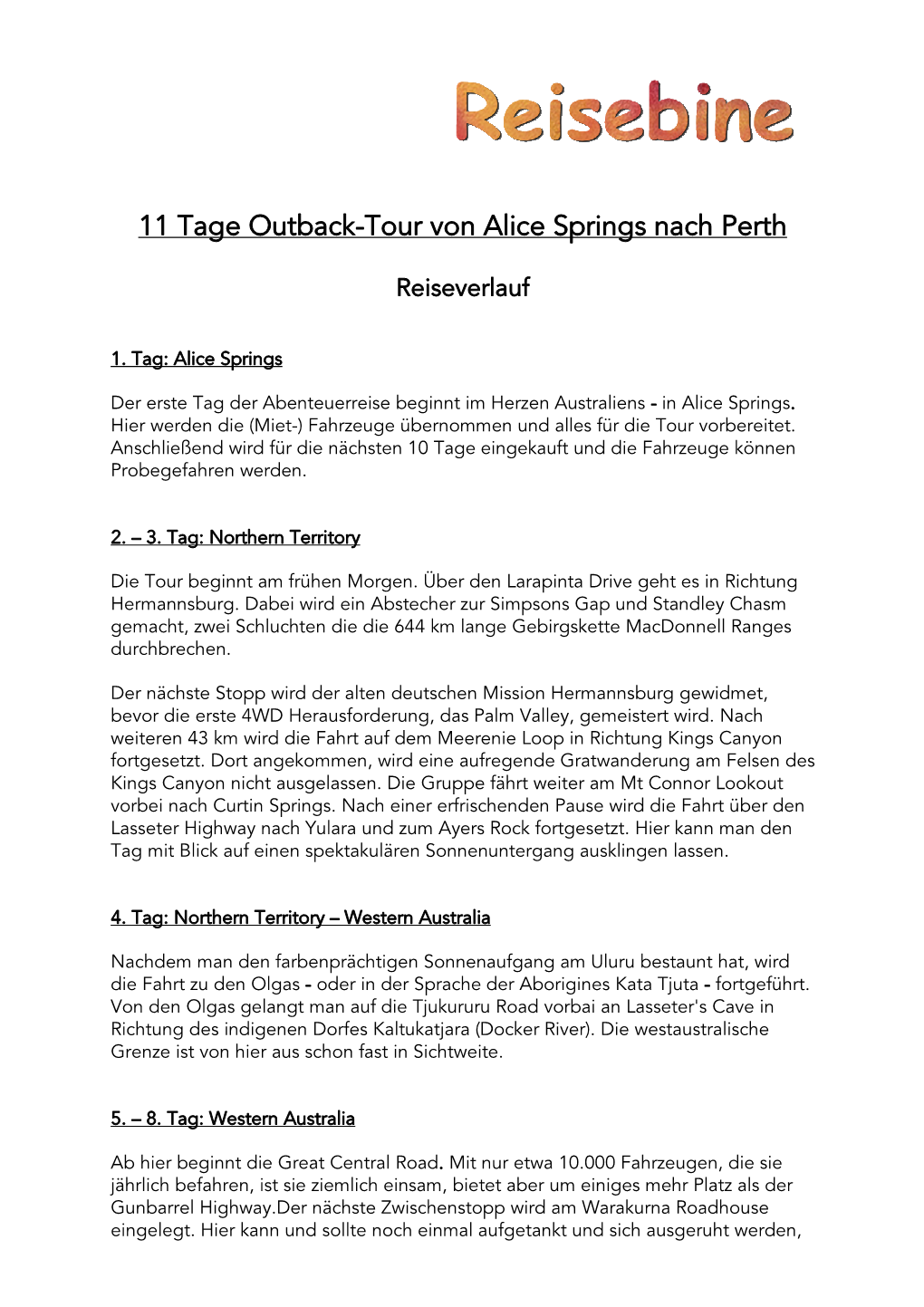 11 Tage Outback-Tour Von Alice Springs Nach Perth