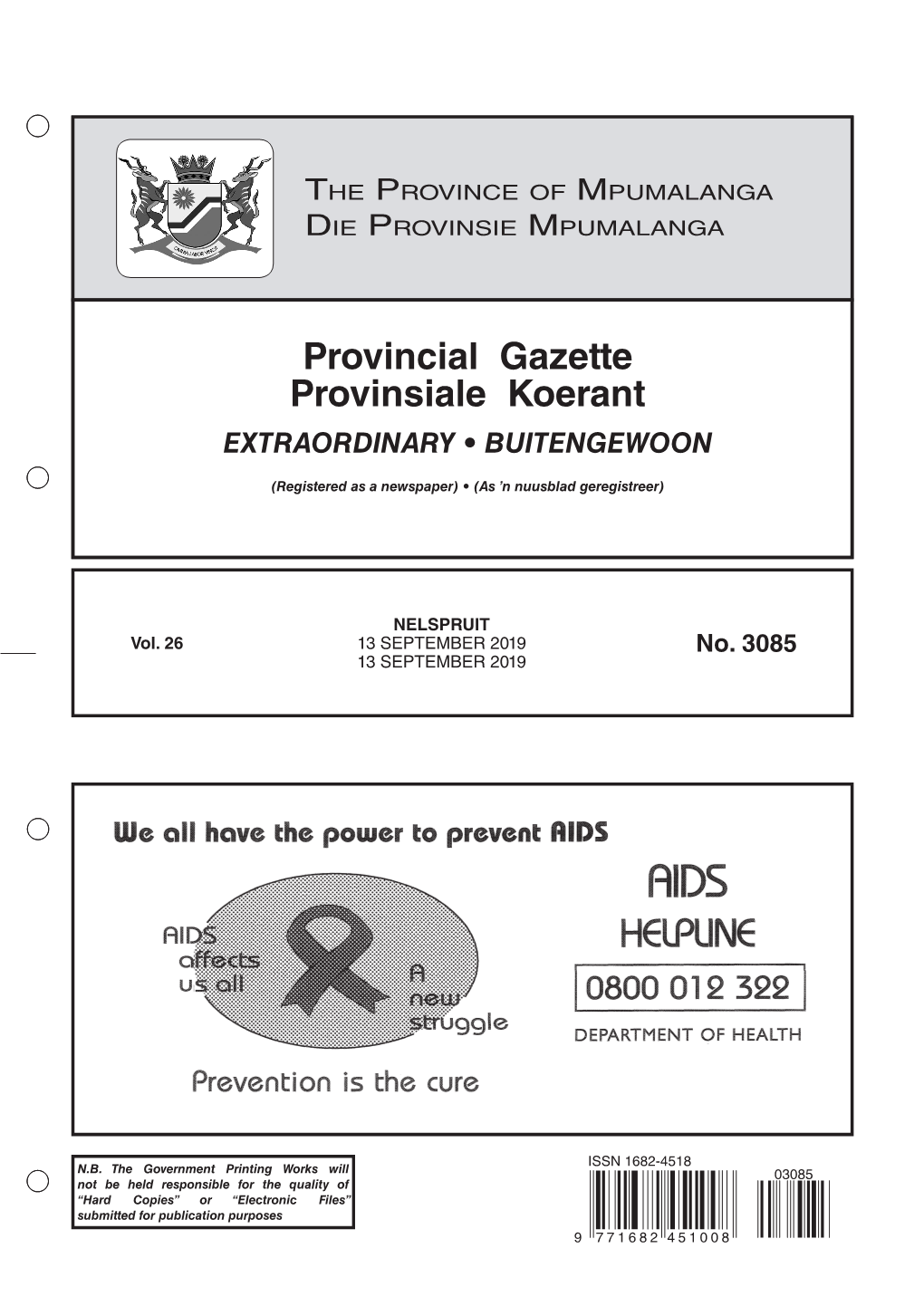 Provincial Gazette Provinsiale Koerant EXTRAORDINARY • BUITENGEWOON