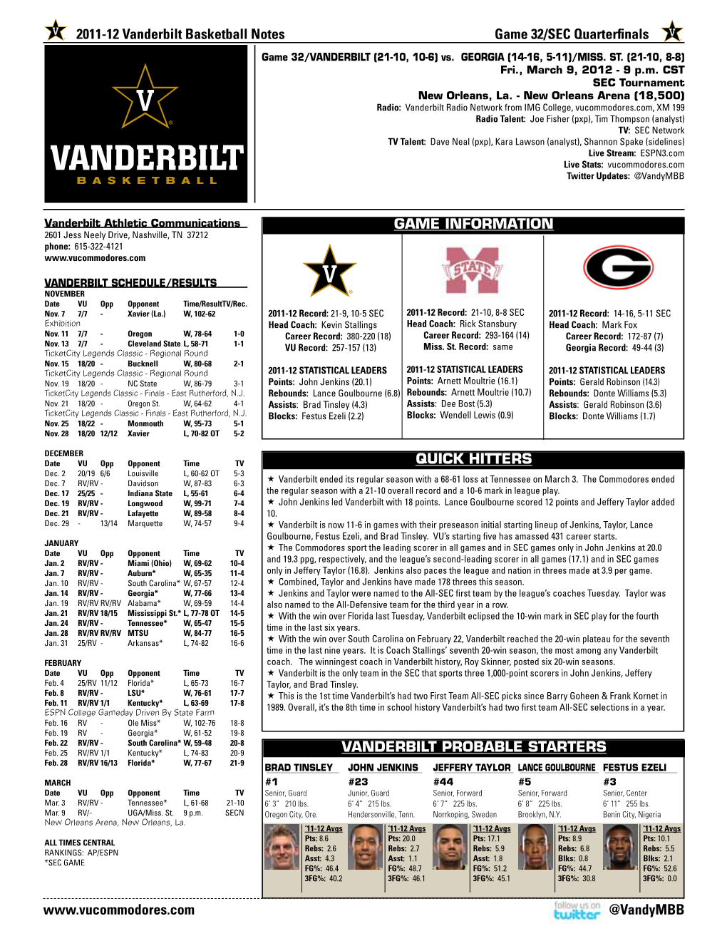 Vanderbilt at SEC Tournament Quarterfinals