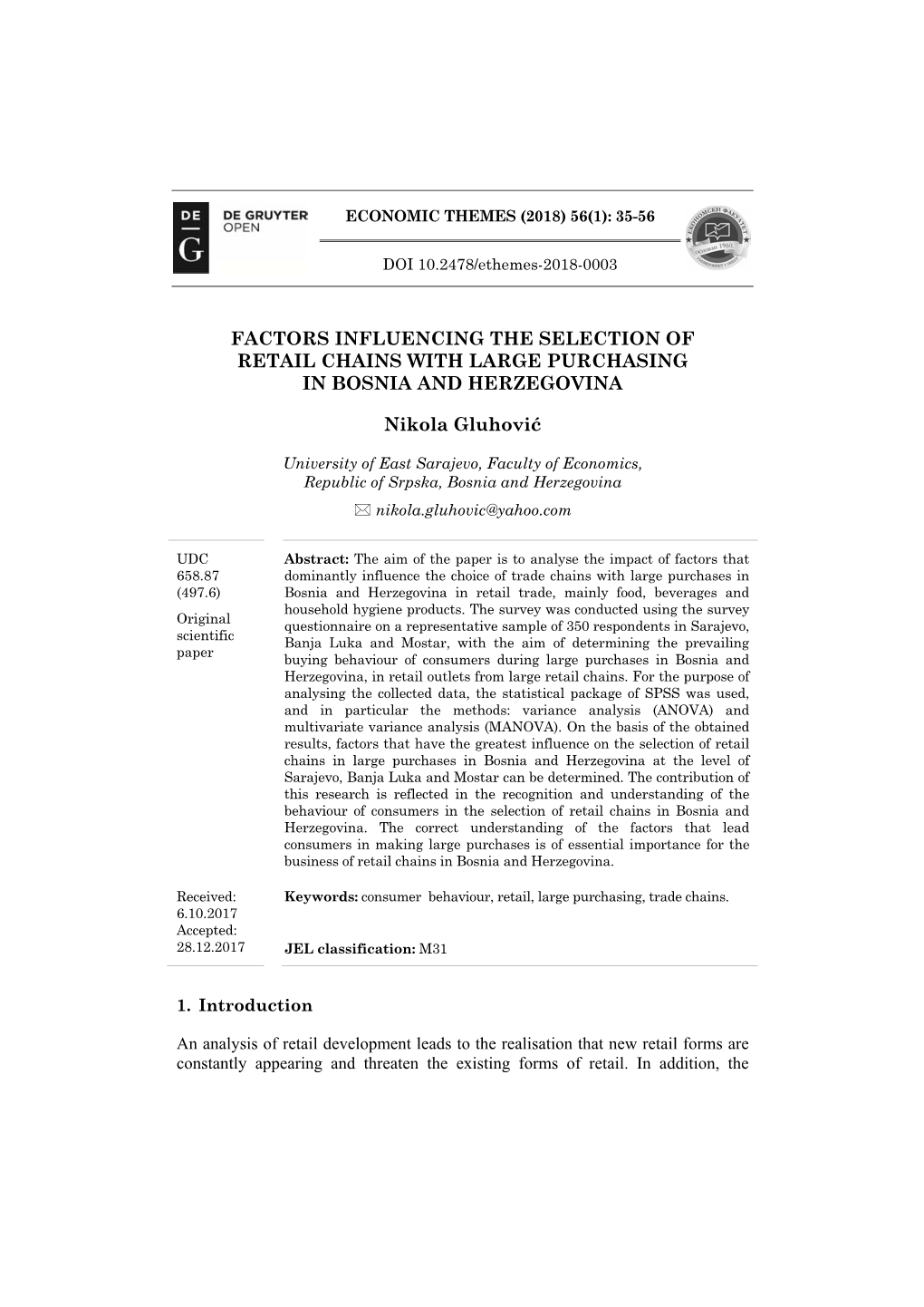 Factors Influencing the Selection of Retail Chains with Large Purchasing in Bosnia and Herzegovina