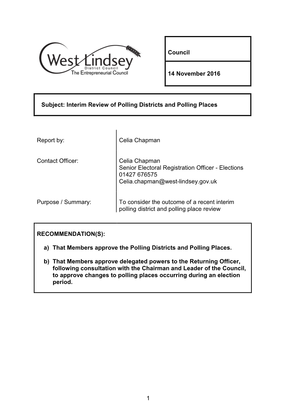 Interim Review of Polling Districts and Polling Places Report By
