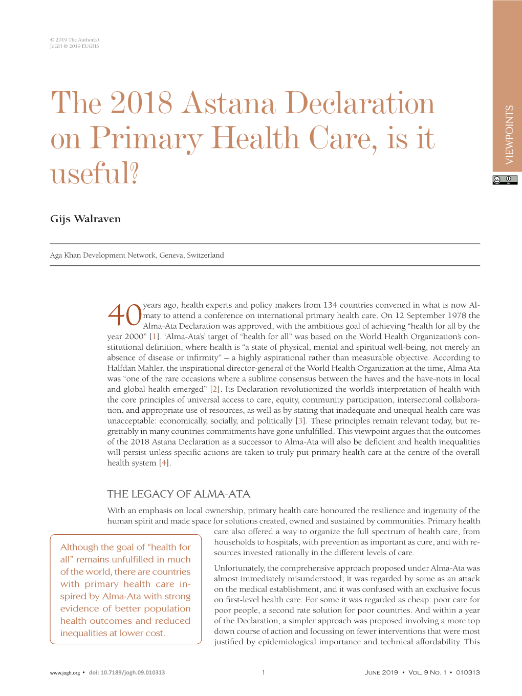The 2018 Astana Declaration on Primary Health Care, Is It Useful?