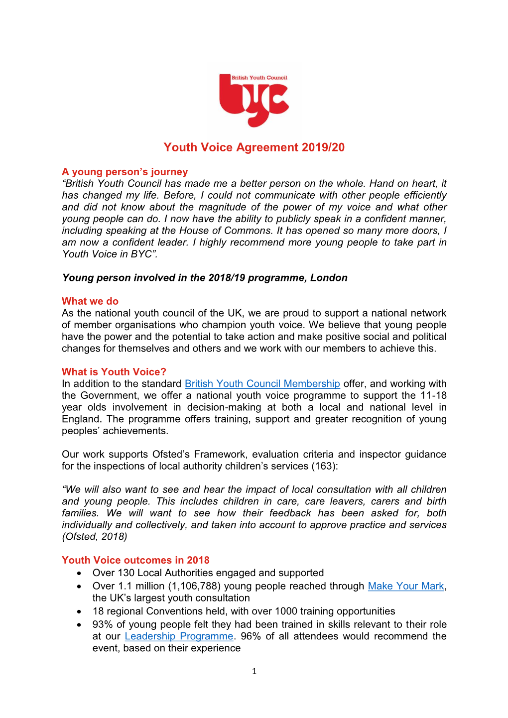 Youth Voice Agreement 2019/20