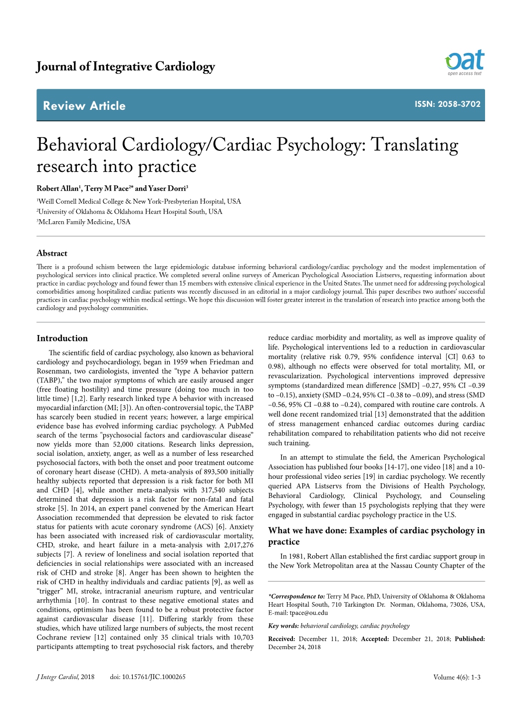 Behavioral Cardiology/Cardiac Psychology