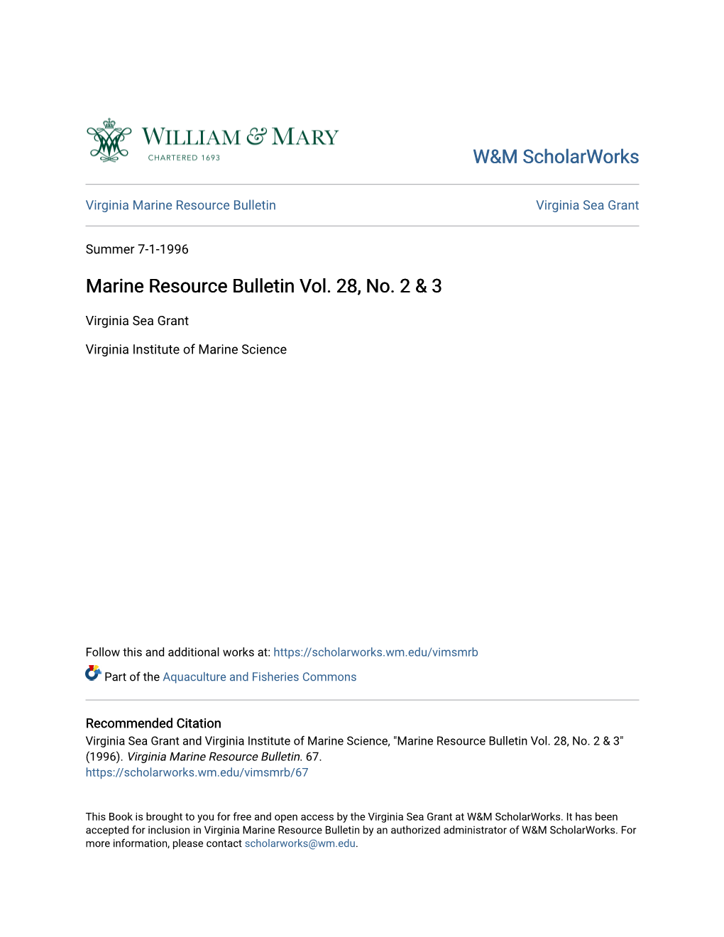 Marine Resource Bulletin Vol. 28, No. 2 & 3