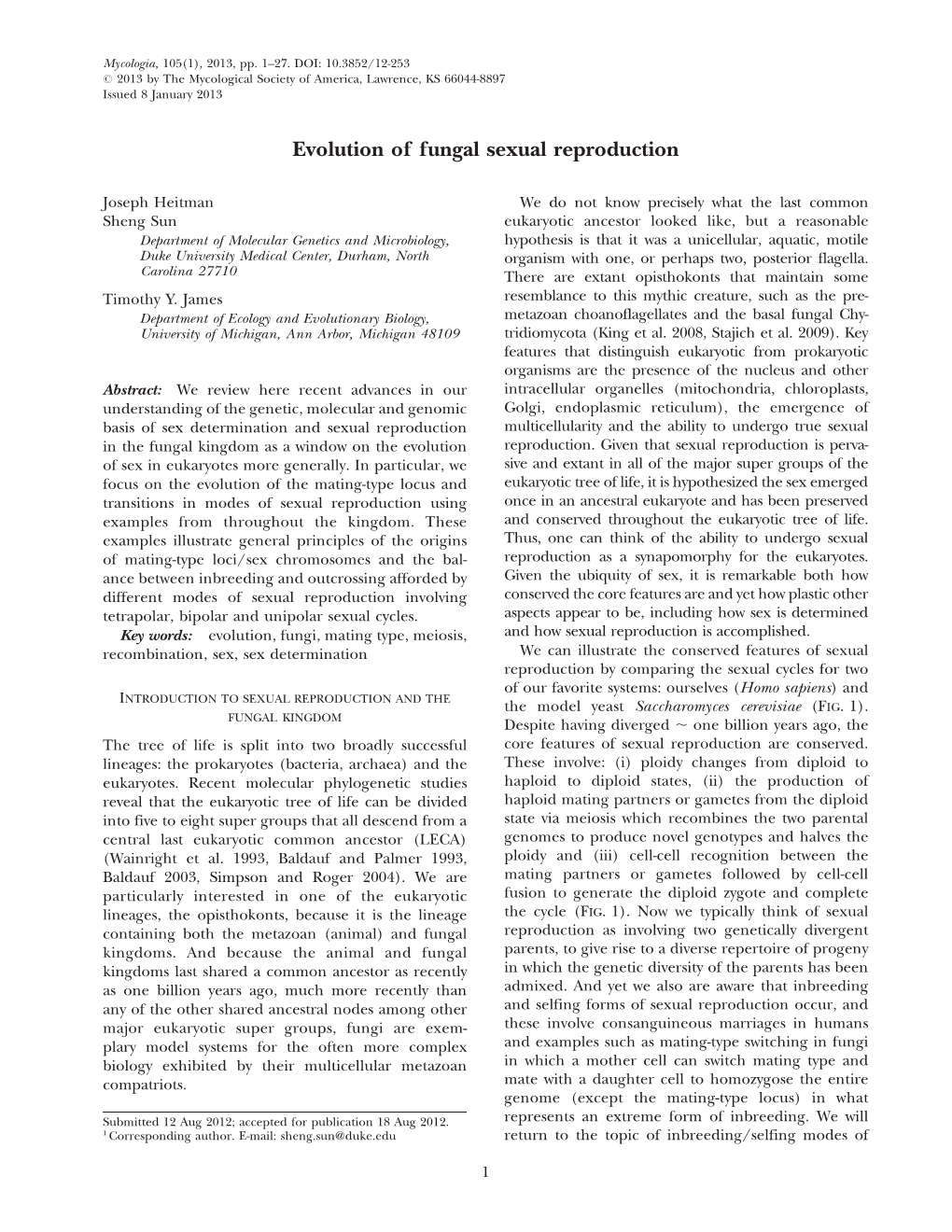 Evolution of Fungal Sexual Reproduction