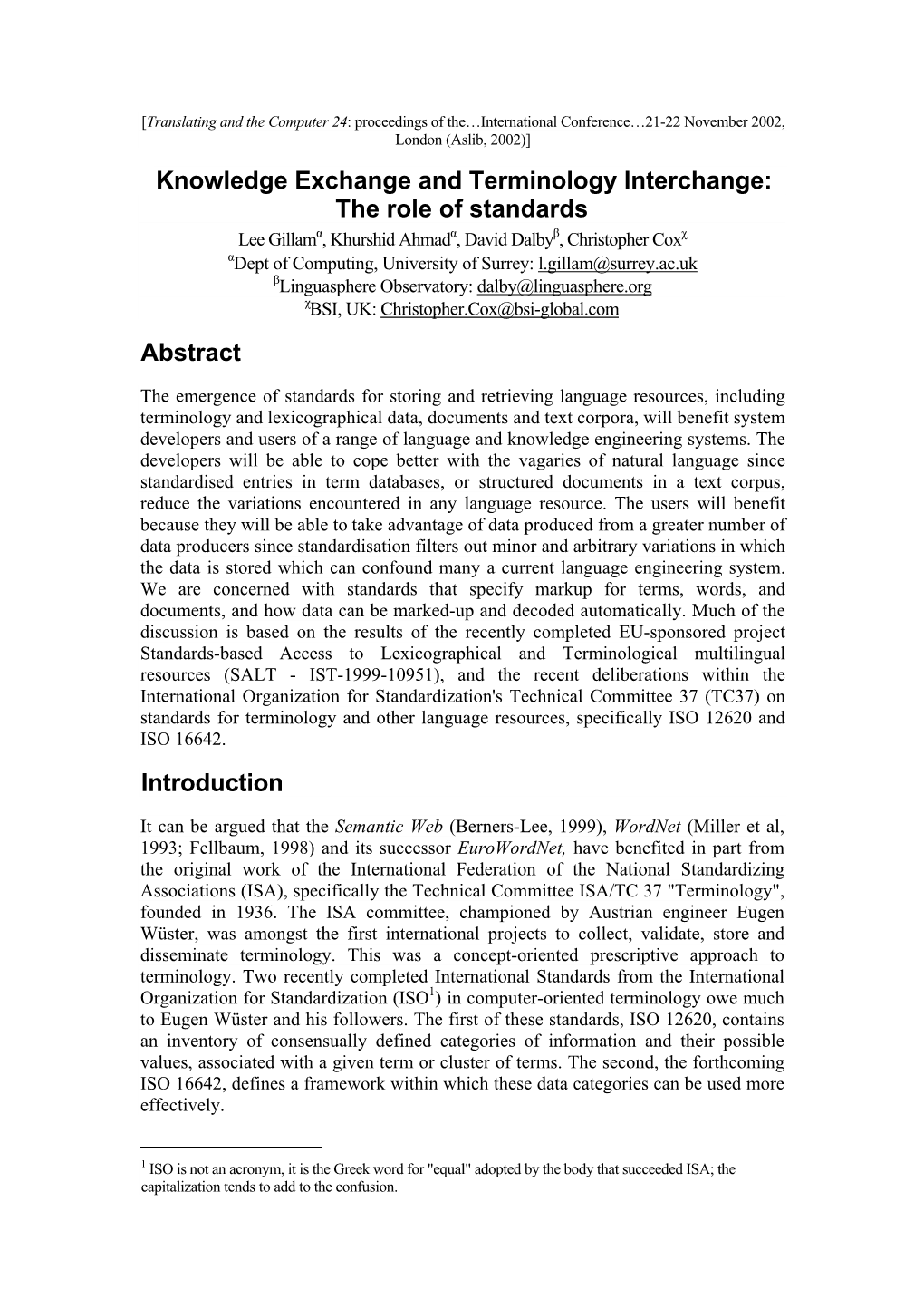 Knowledge Exchange and Terminology Interchange: the Role Of