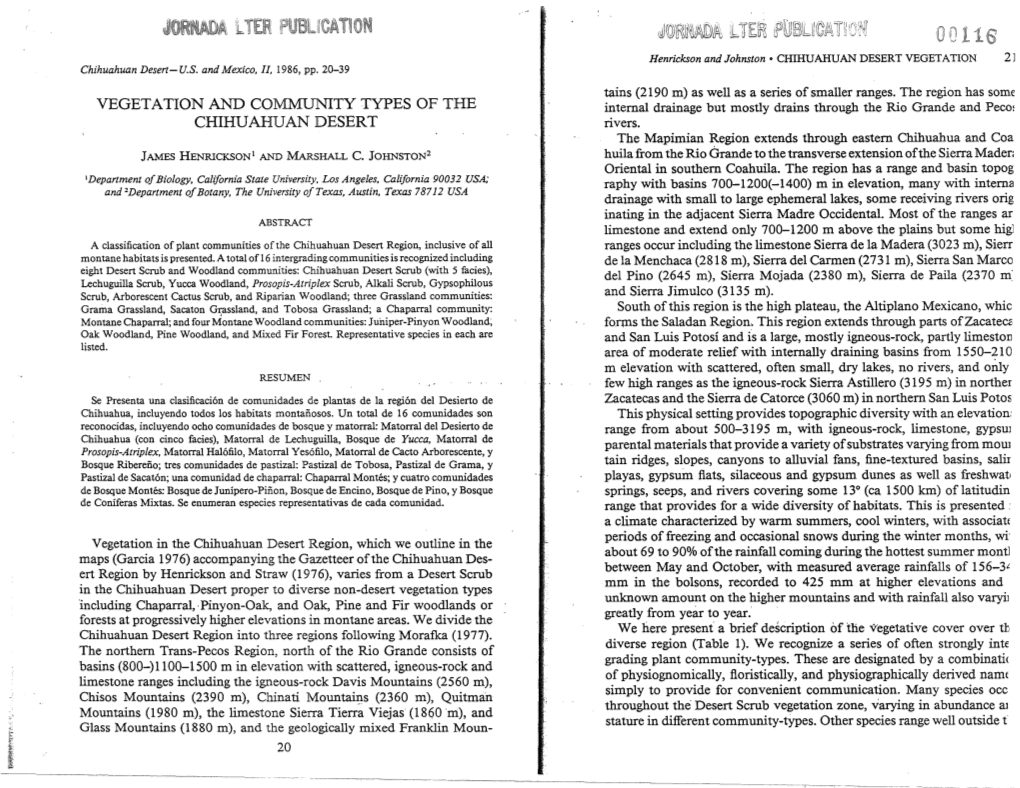 Vegetation and Community Types of the Chihuahuan Desert