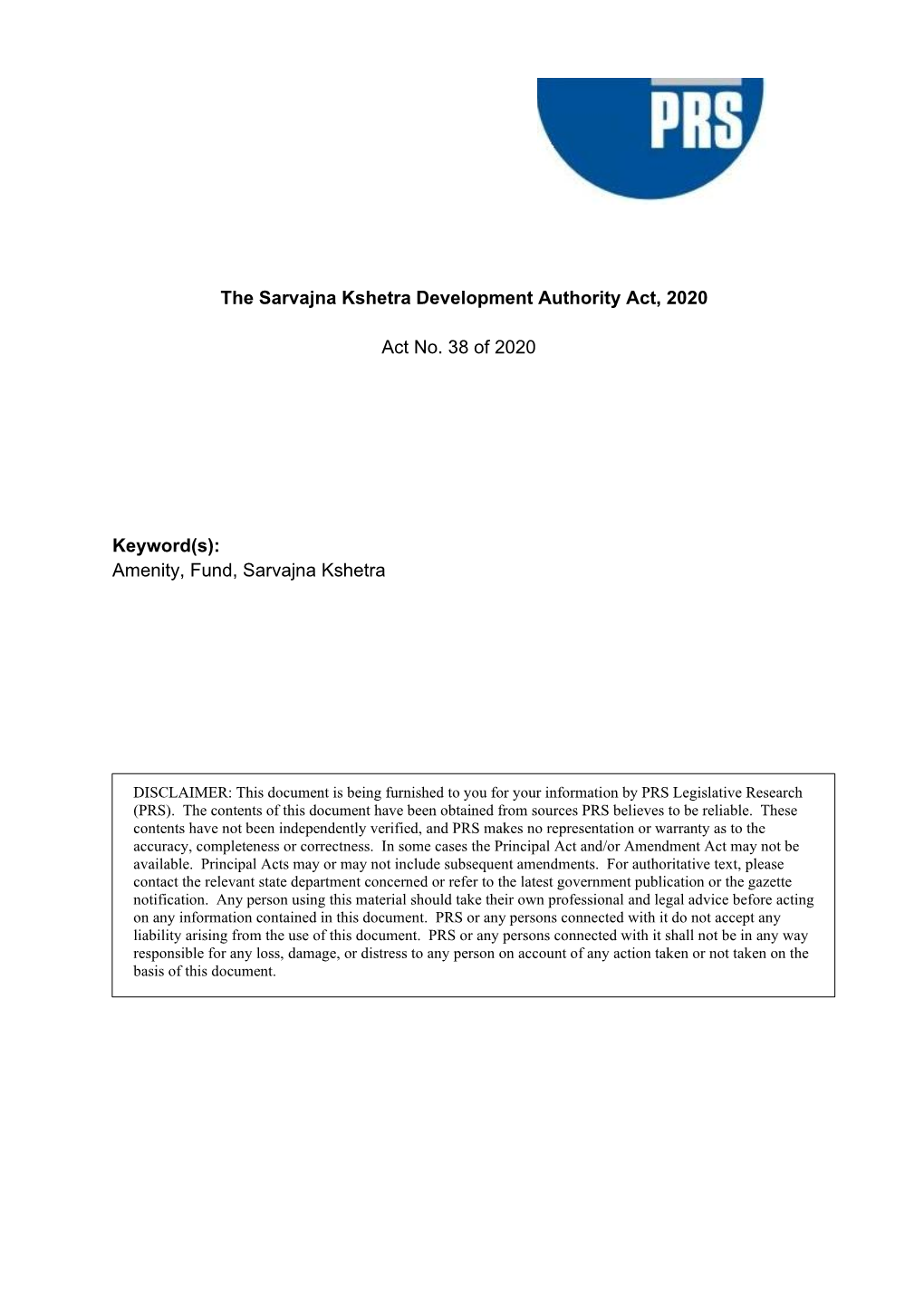 The Sarvajna Kshetra Development Authority Act, 2020