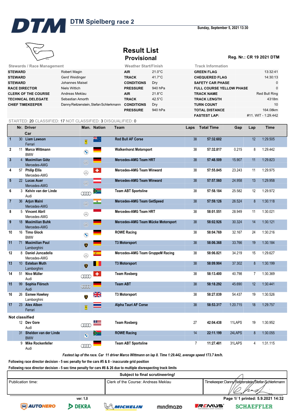 DTM Spielberg Race 2 Sunday, September 5, 2021 13:30