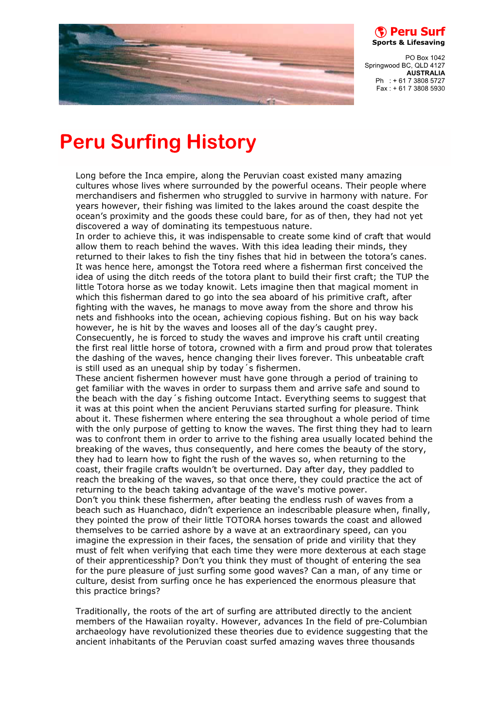 Peru Surfing History