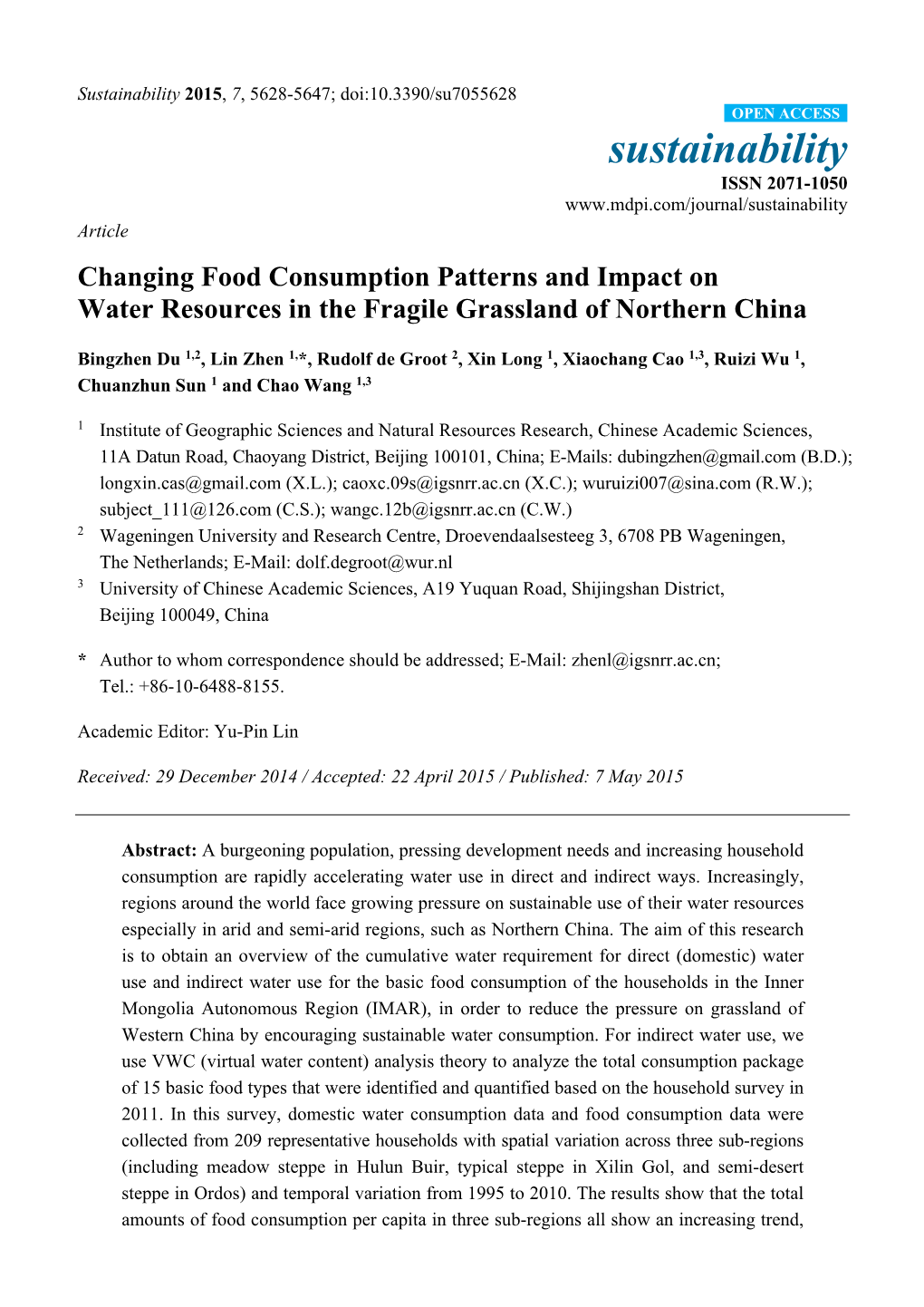 Changing Food Consumption Patterns and Impact on Water Resources in the Fragile Grassland of Northern China