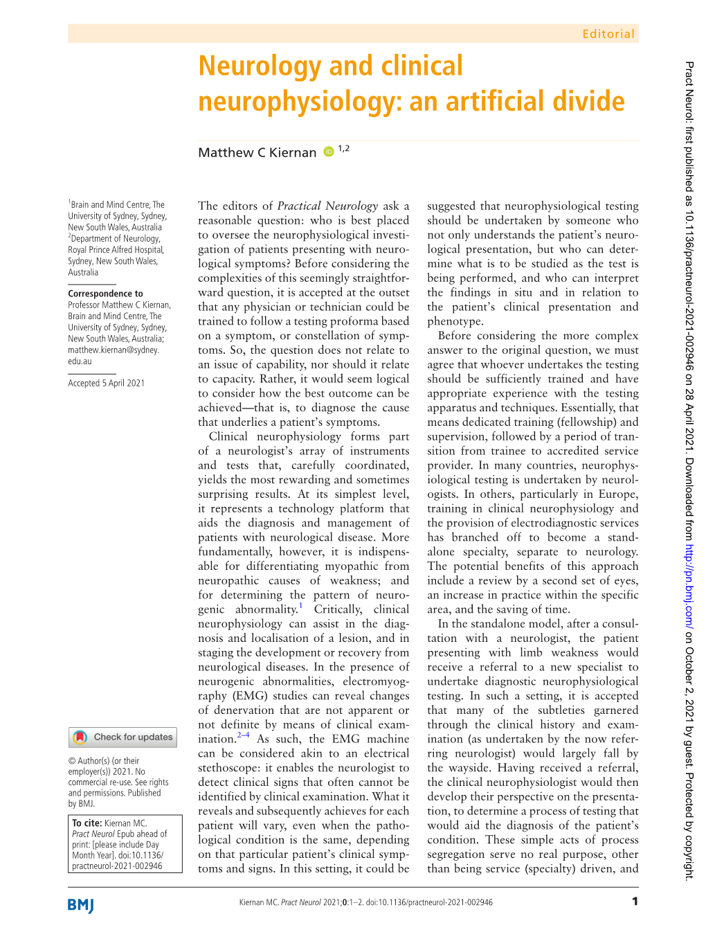 Neurology and Clinical Neurophysiology: an Artificial Divide