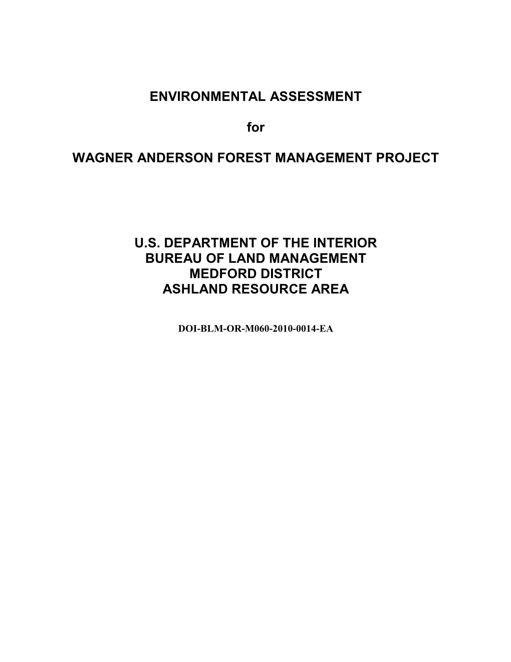 Wagner Anderson Forest Management Project