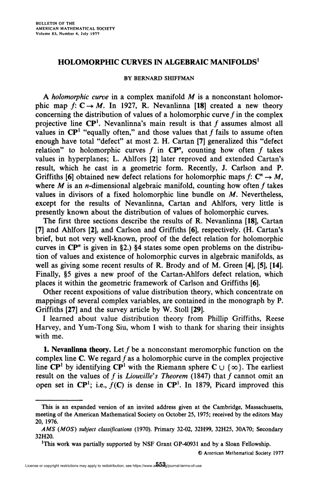 CAN MATHEMATICAL SOCIETY Volume 83, Number 4, July 1977