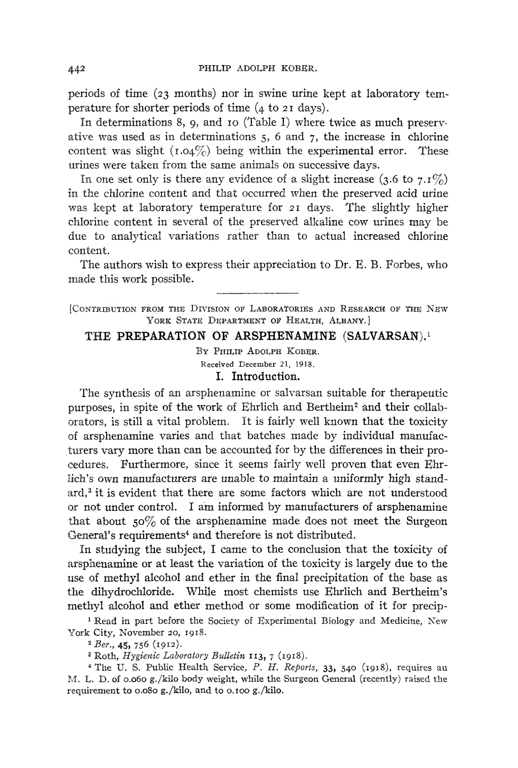 The Preparation of Arsphenamine (Salvarsan).I by Pi~Ilipadolph Kober