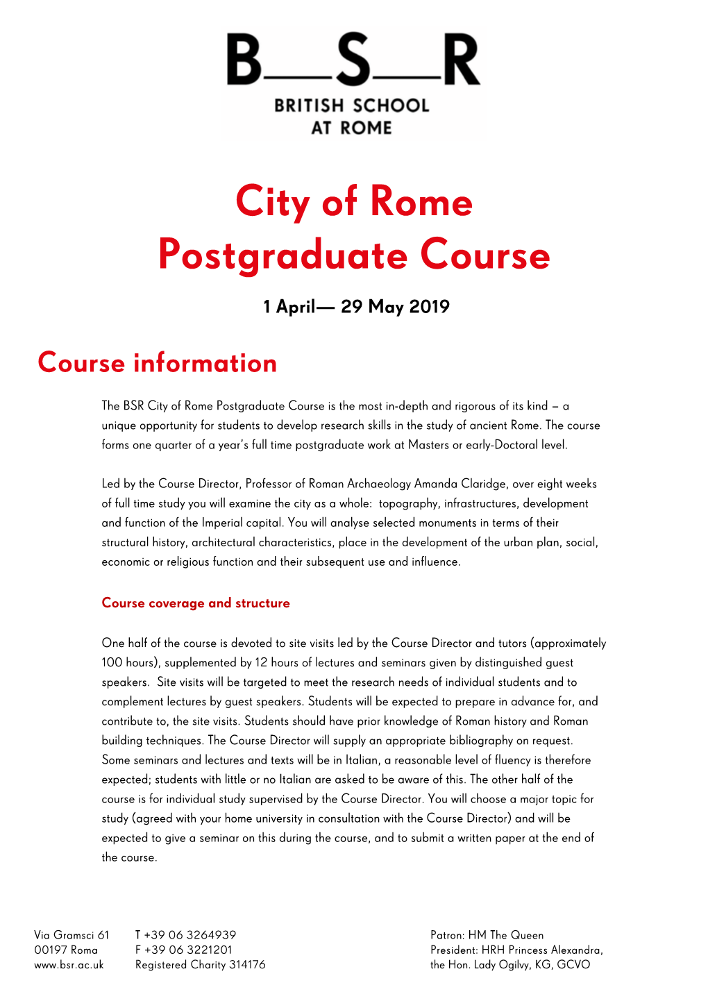 City of Rome Postgraduate Course