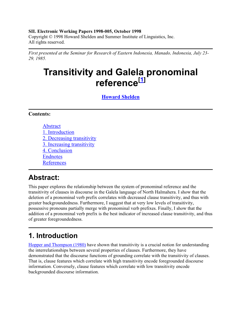 Transitivity and Galela Pronominal Reference[1]