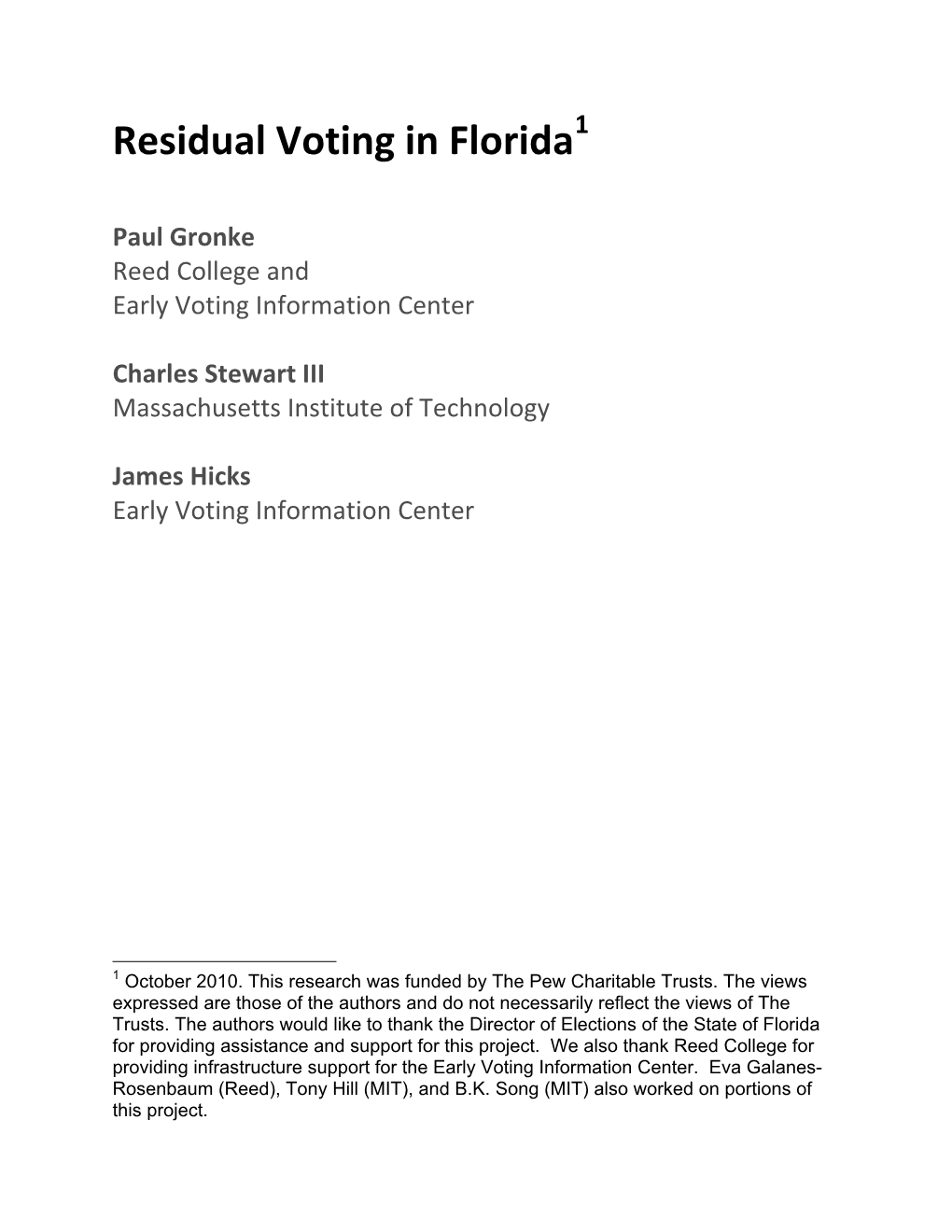 Residual Voting in Florida1