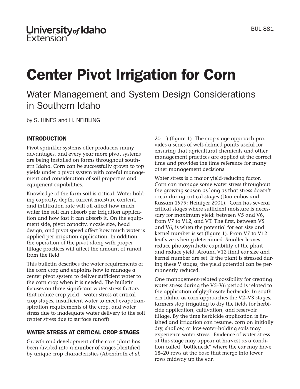 Center Pivot Irrigation for Corn Water Management and System Design Considerations in Southern Idaho