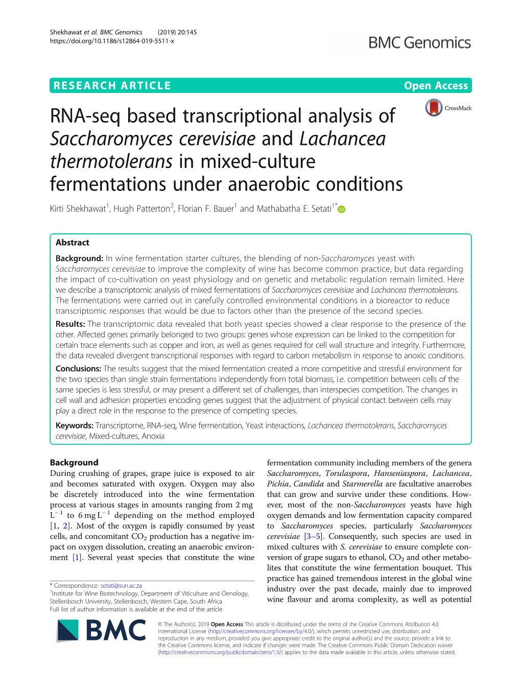 RNA-Seq Based Transcriptional Analysis of Saccharomyces