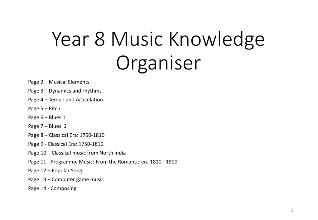 Year 8 Music Knowledge Organiser
