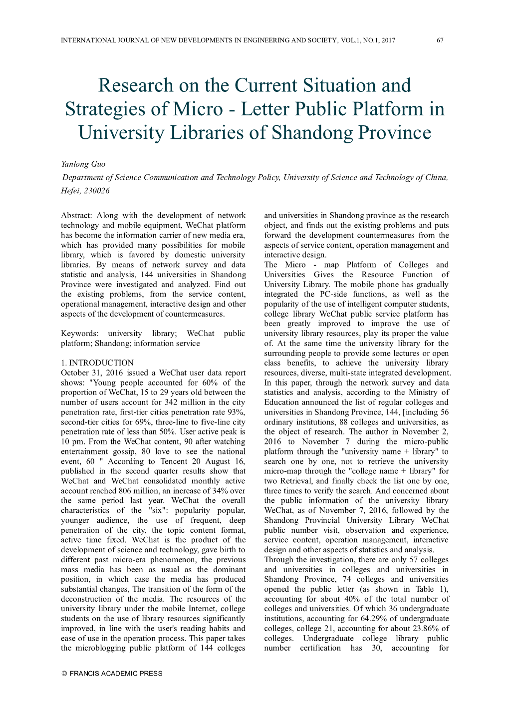 Letter Public Platform in University Libraries of Shandong Province