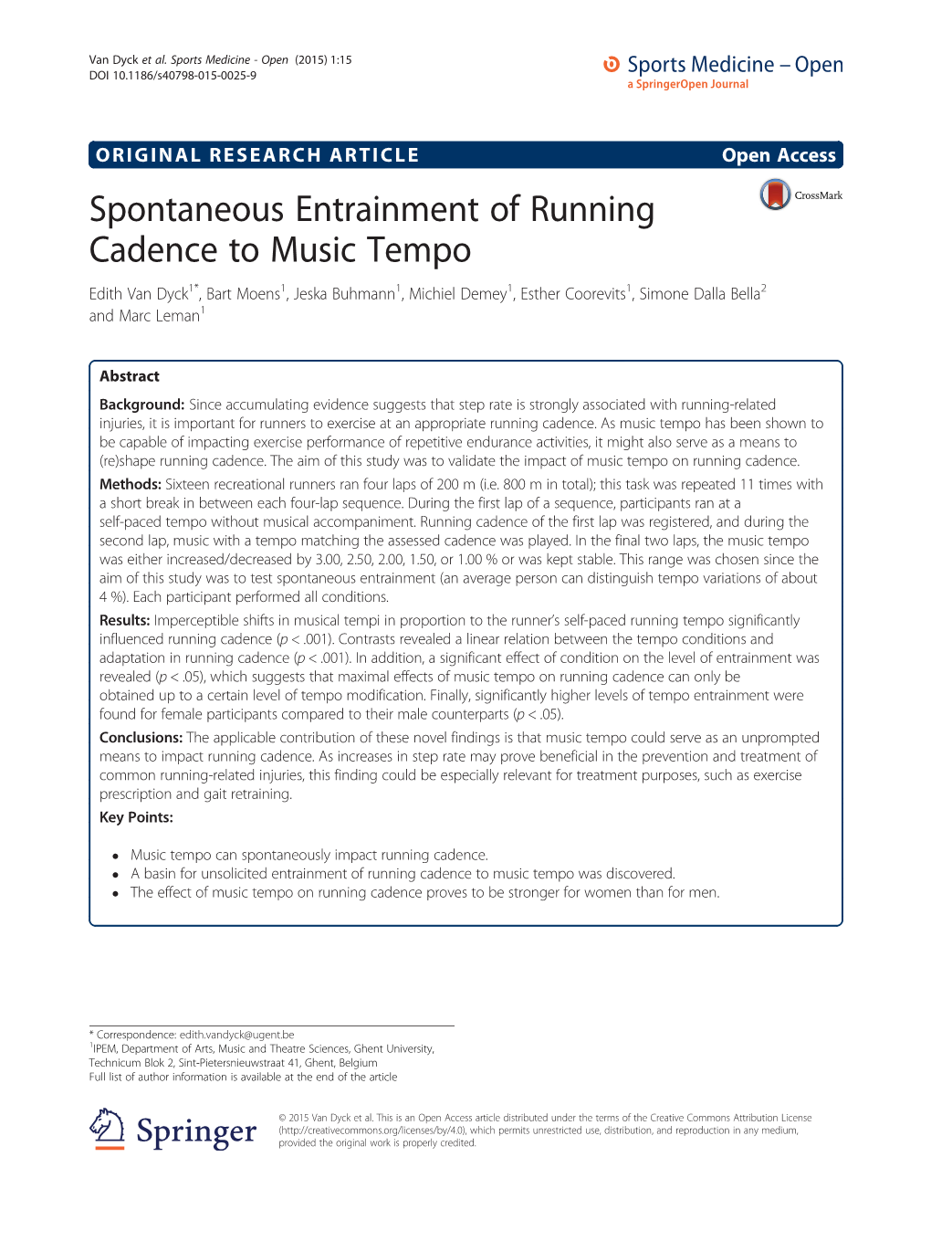 Spontaneous Entrainment of Running Cadence to Music Tempo