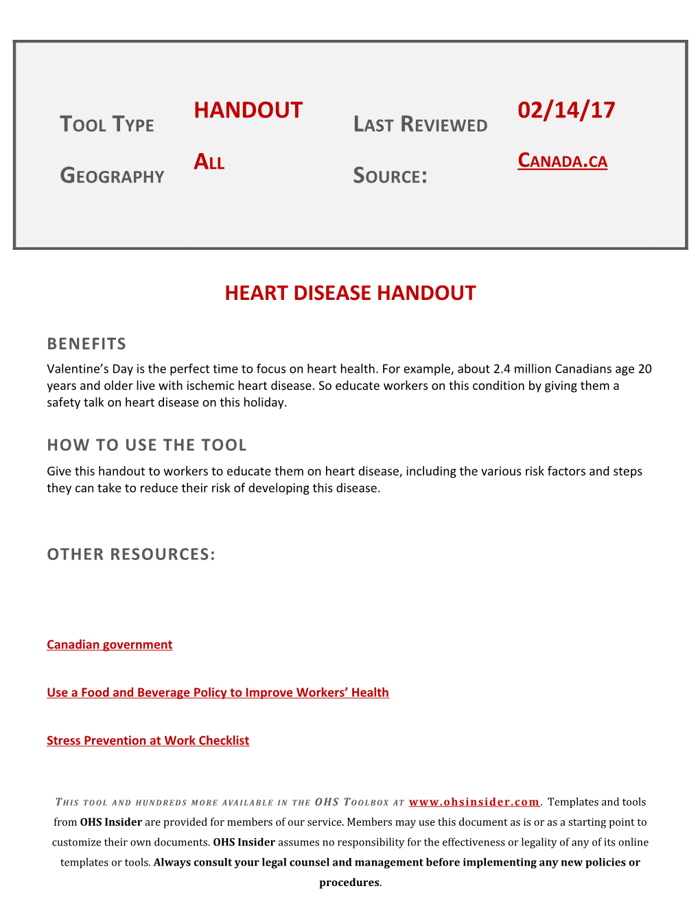 Heart Disease Handout