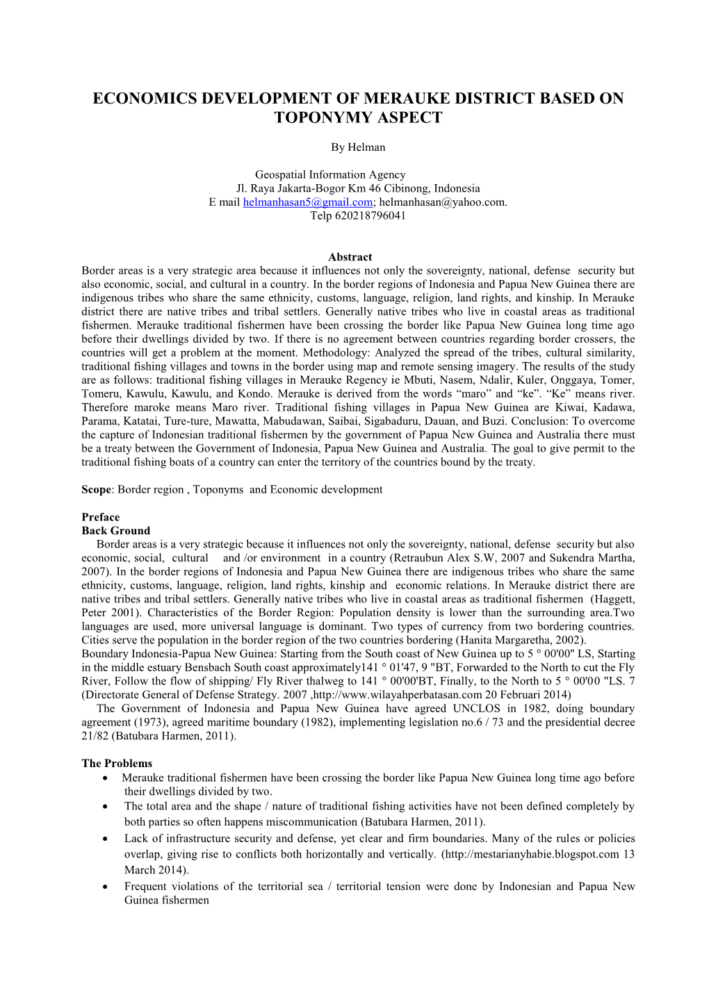 Economics Development of Merauke District Based on Toponymy Aspect