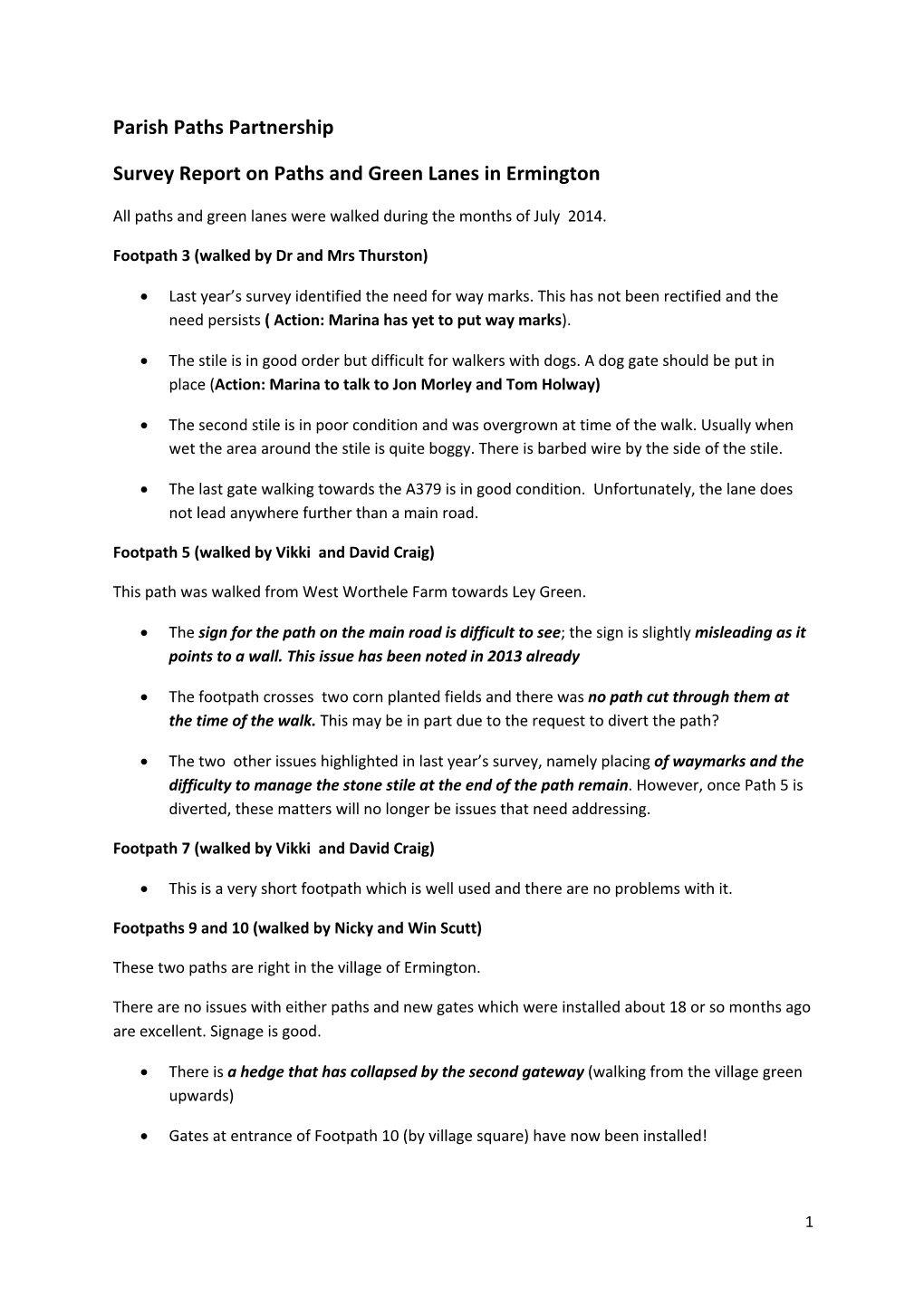 Parish Paths Partnership Survey Report on Paths and Green Lanes in Ermington