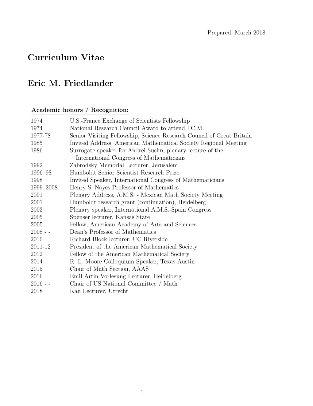 Curriculum Vitae Eric M. Friedlander