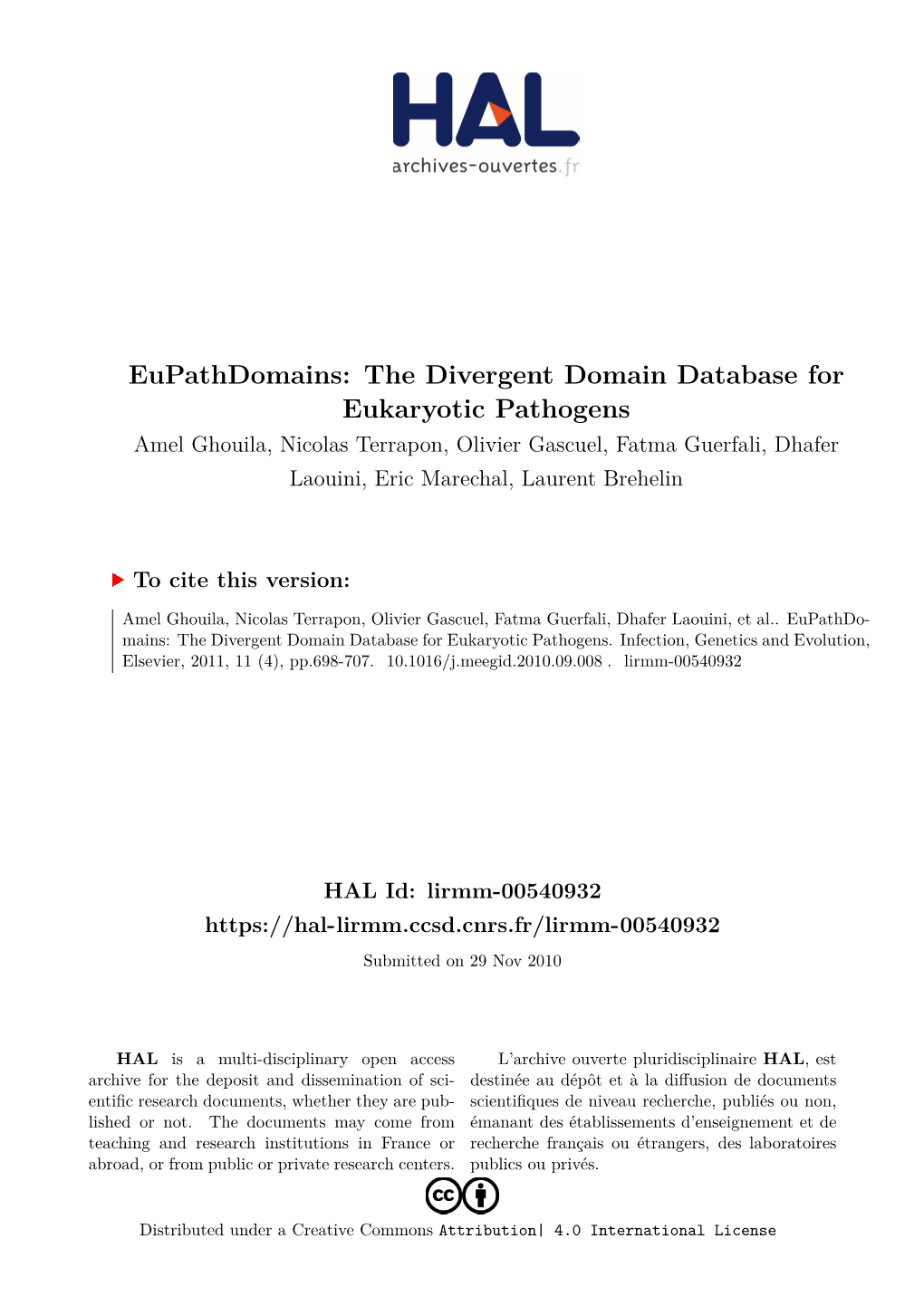 The Divergent Domain Database for Eukaryotic Pathogens