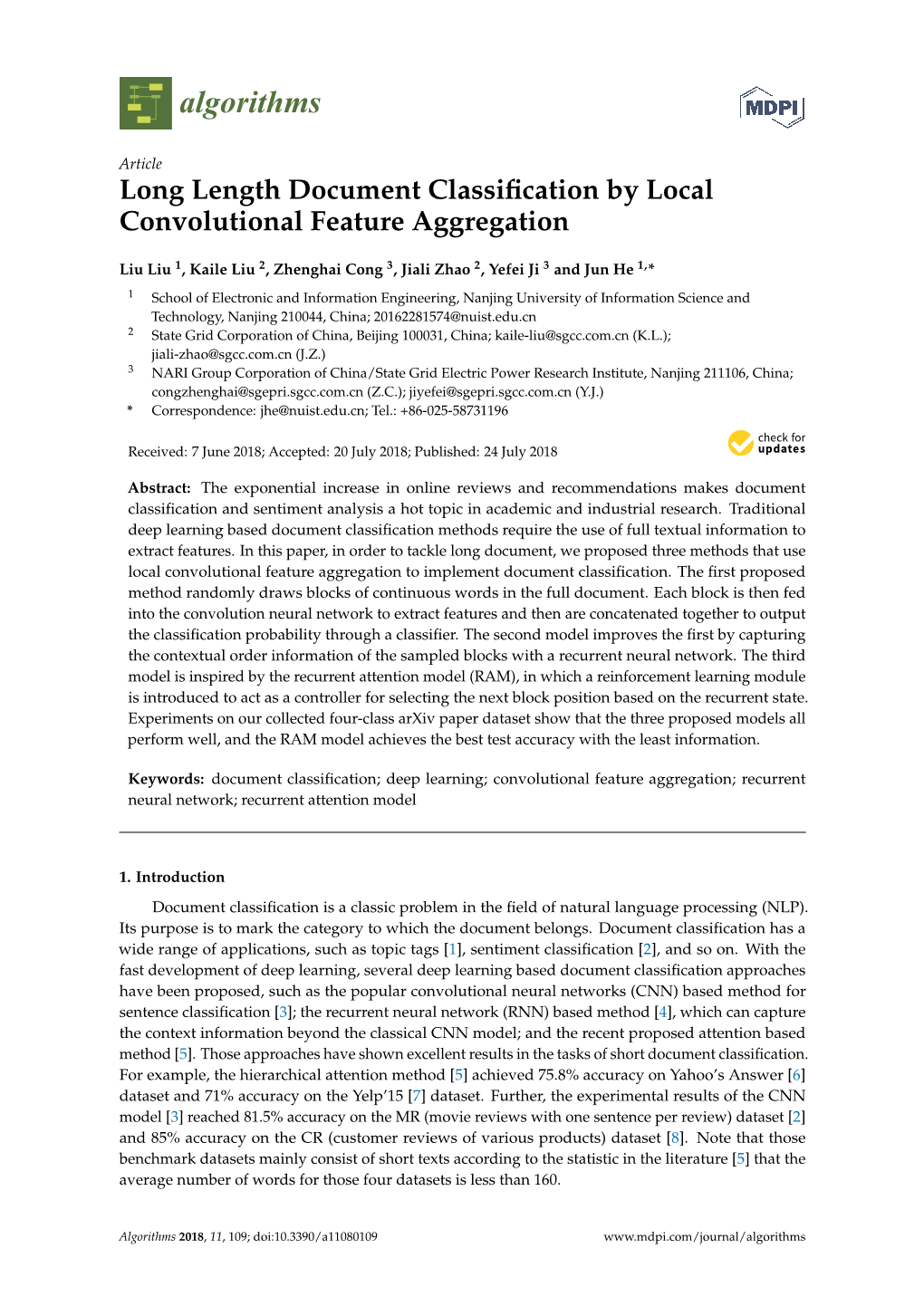 Long Length Document Classification by Local Convolutional Feature