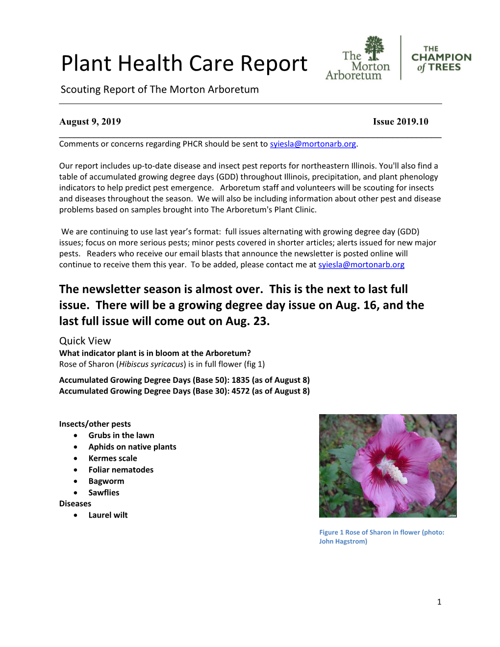 Plant Health Care Report Scouting Report of the Morton Arboretum