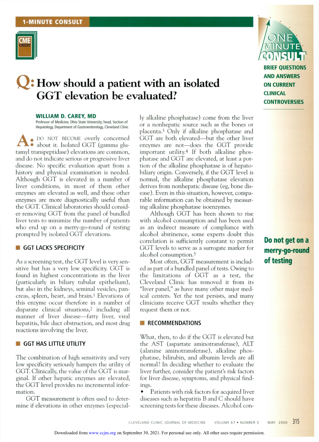 How Should a Patient with an Isolated GGT Elevation Be Evaluated?