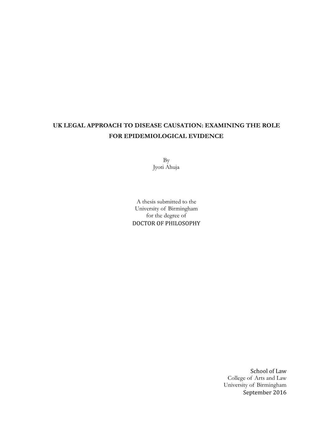 Uk Legal Approach to Disease Causation: Examining the Role for Epidemiological Evidence