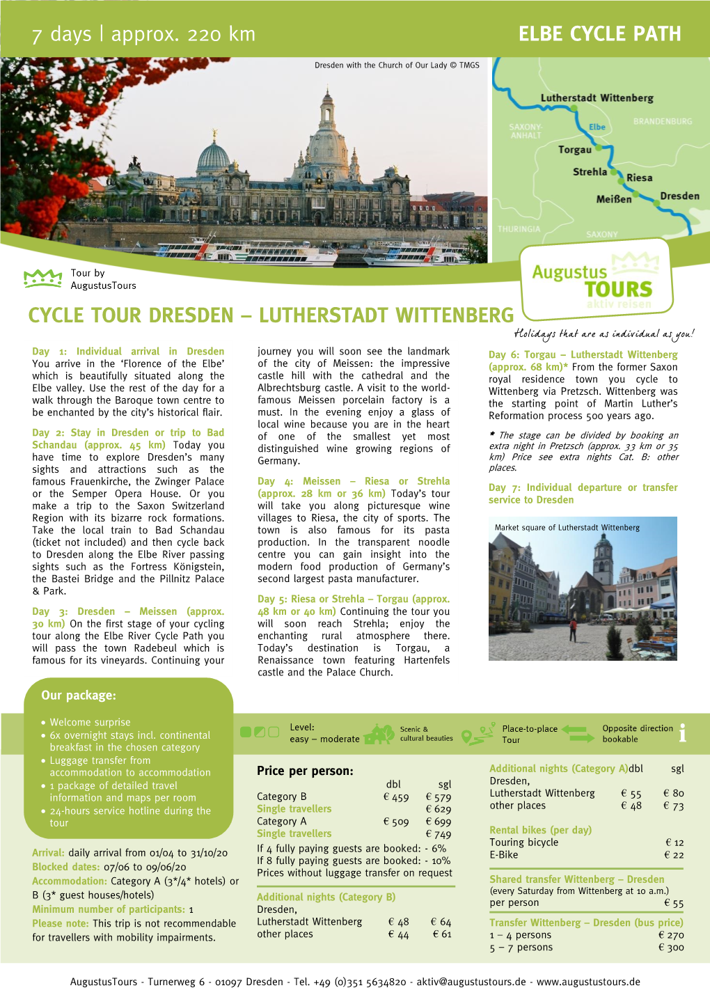 7 Days | Approx. 220 Km ELBE CYCLE PATH CYCLE TOUR DRESDEN