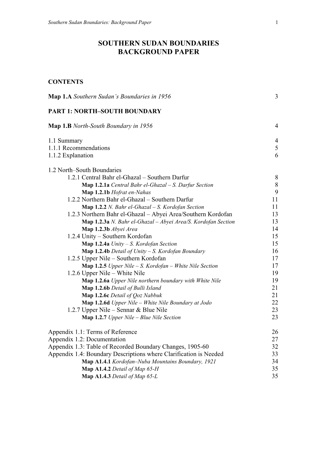 Southern Sudan Boundaries: Background Paper 1