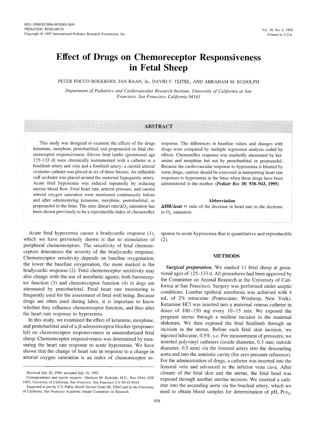 Effect of Drugs on Chemoreceptor Responsiveness in Fetal Sheep