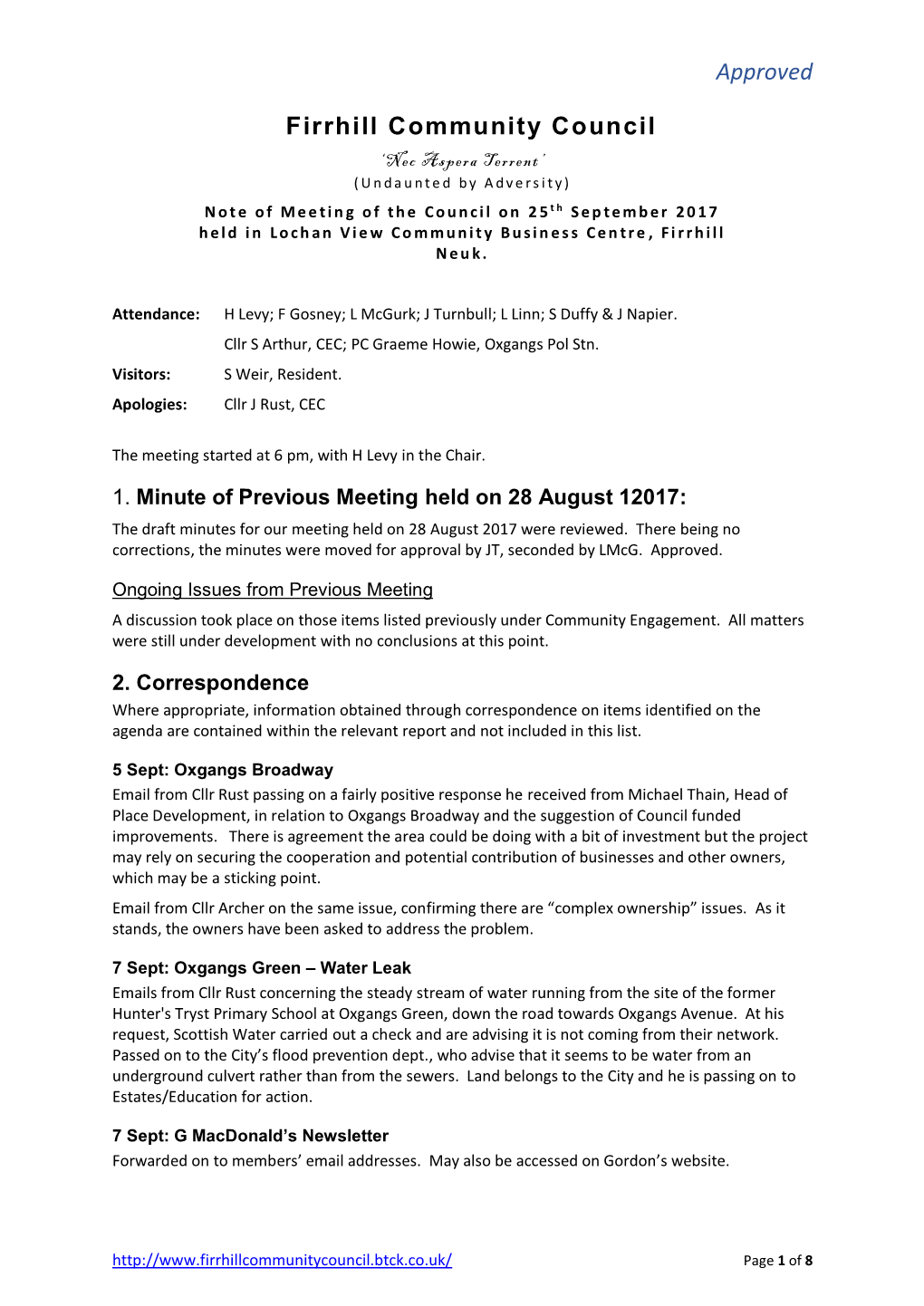 Approved Firrhill Community Council