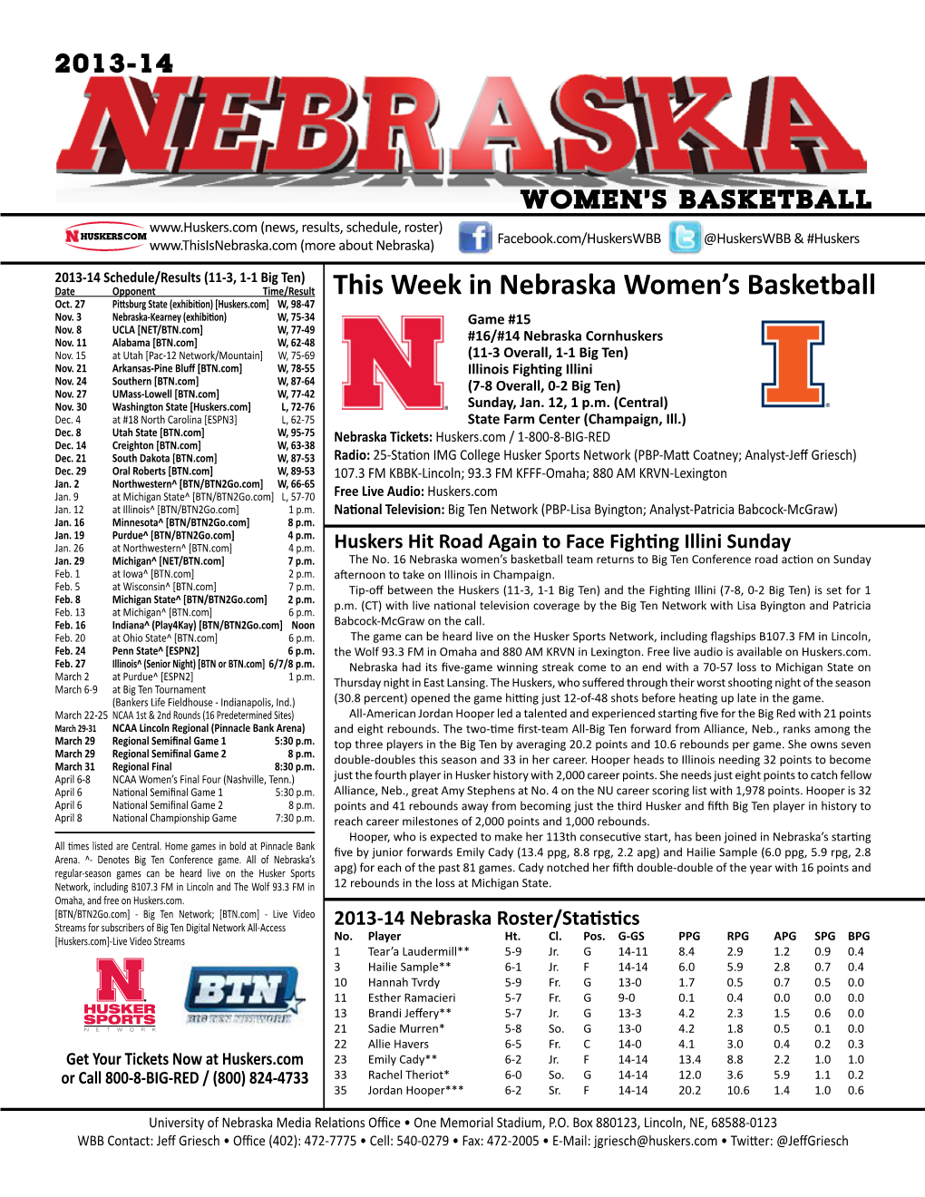 This Week in Nebraska Women's Basketball