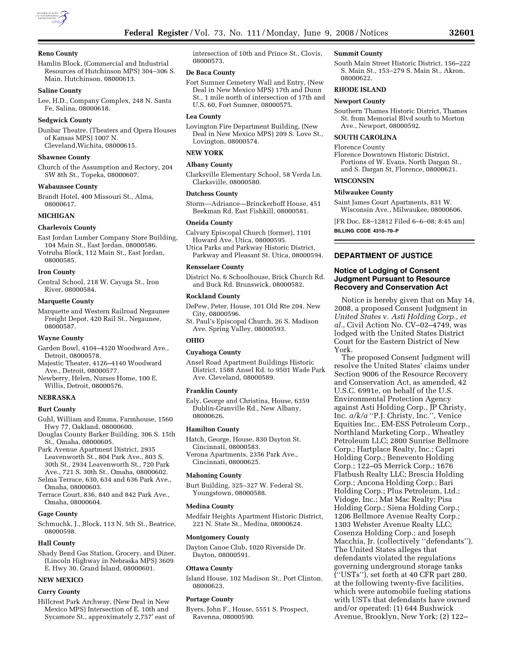 Federal Register/Vol. 73, No. 111/Monday, June 9, 2008/Notices