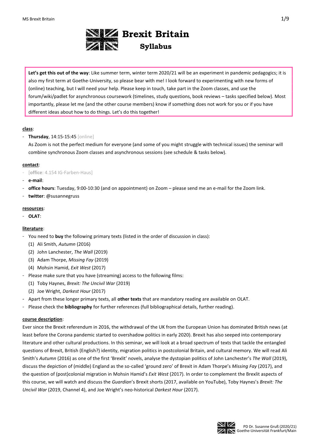 Brexit Britain 1/9 Brexit Britain Syllabus