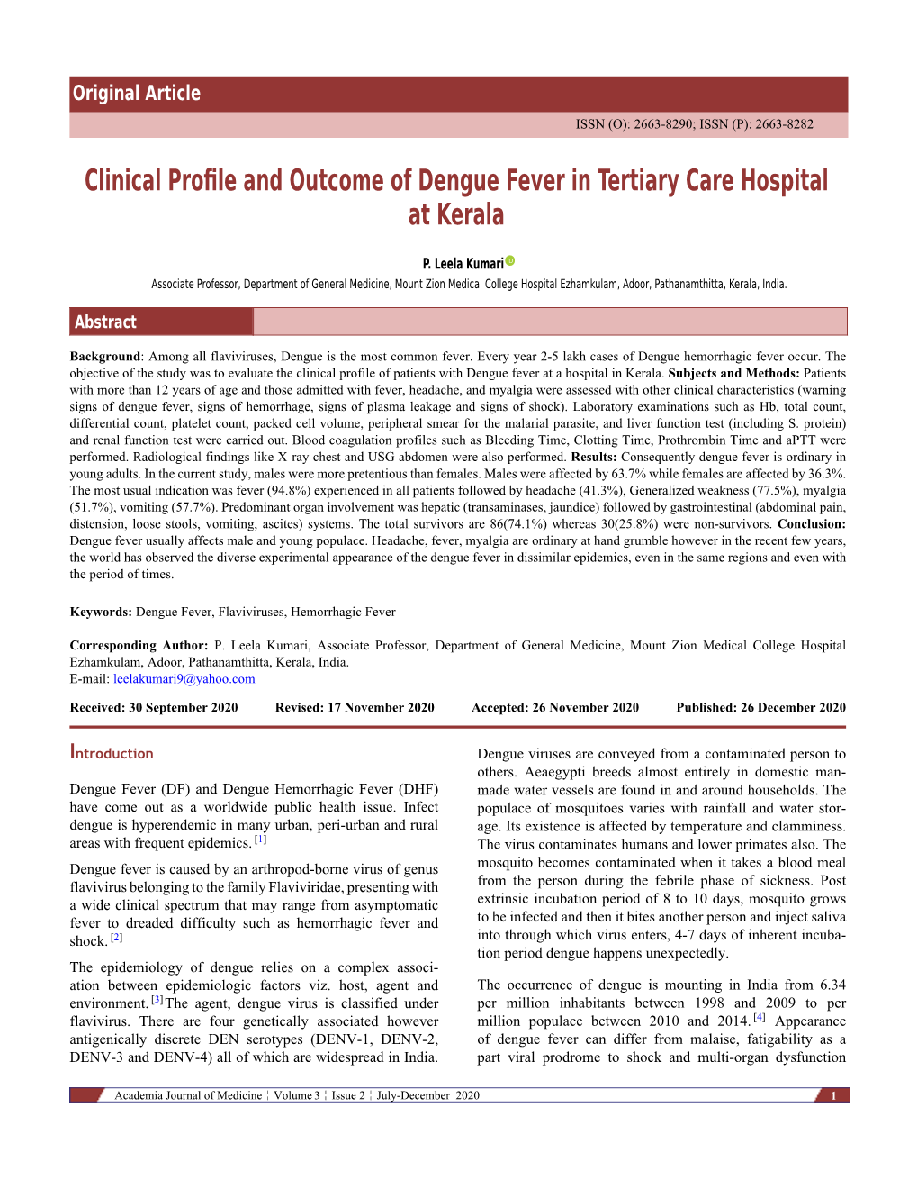 Clinical Profile and Outcome of Dengue Fever in Tertiary Care
