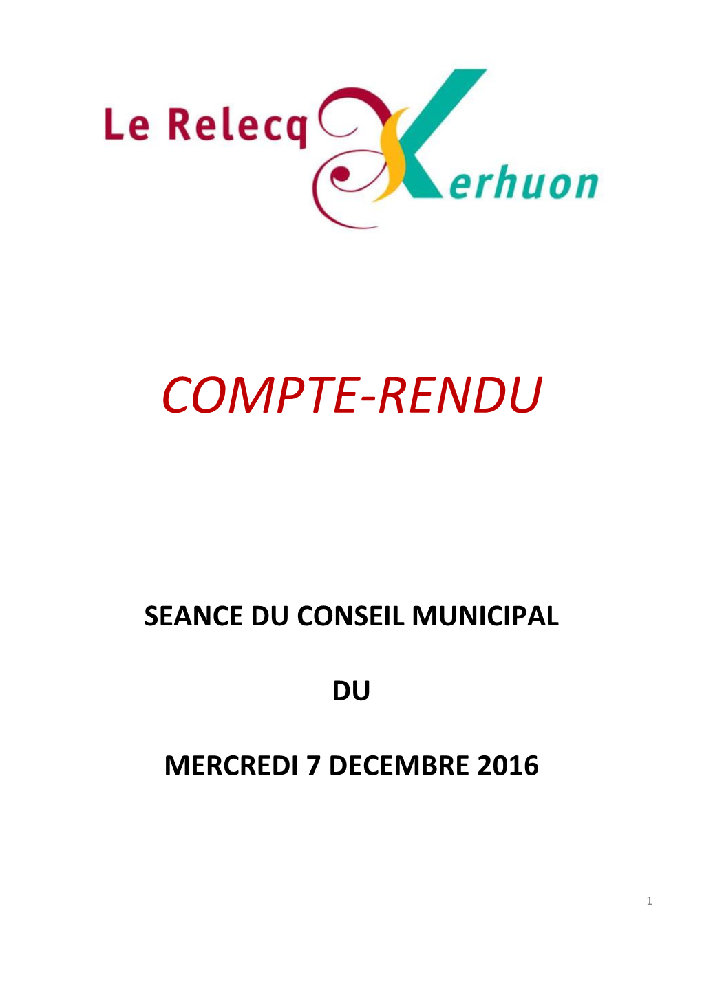 Compte-Rendu Du Conseil Municipal Du 7 Décembre 2016