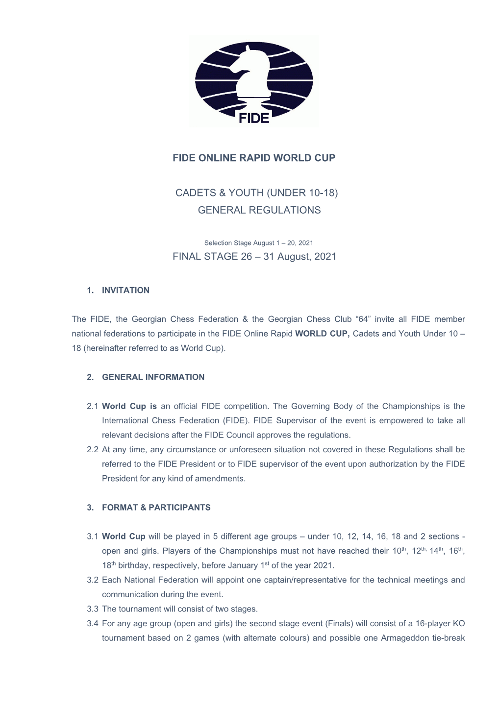 Fide Online Rapid World Cup Cadets & Youth (Under 10-18)